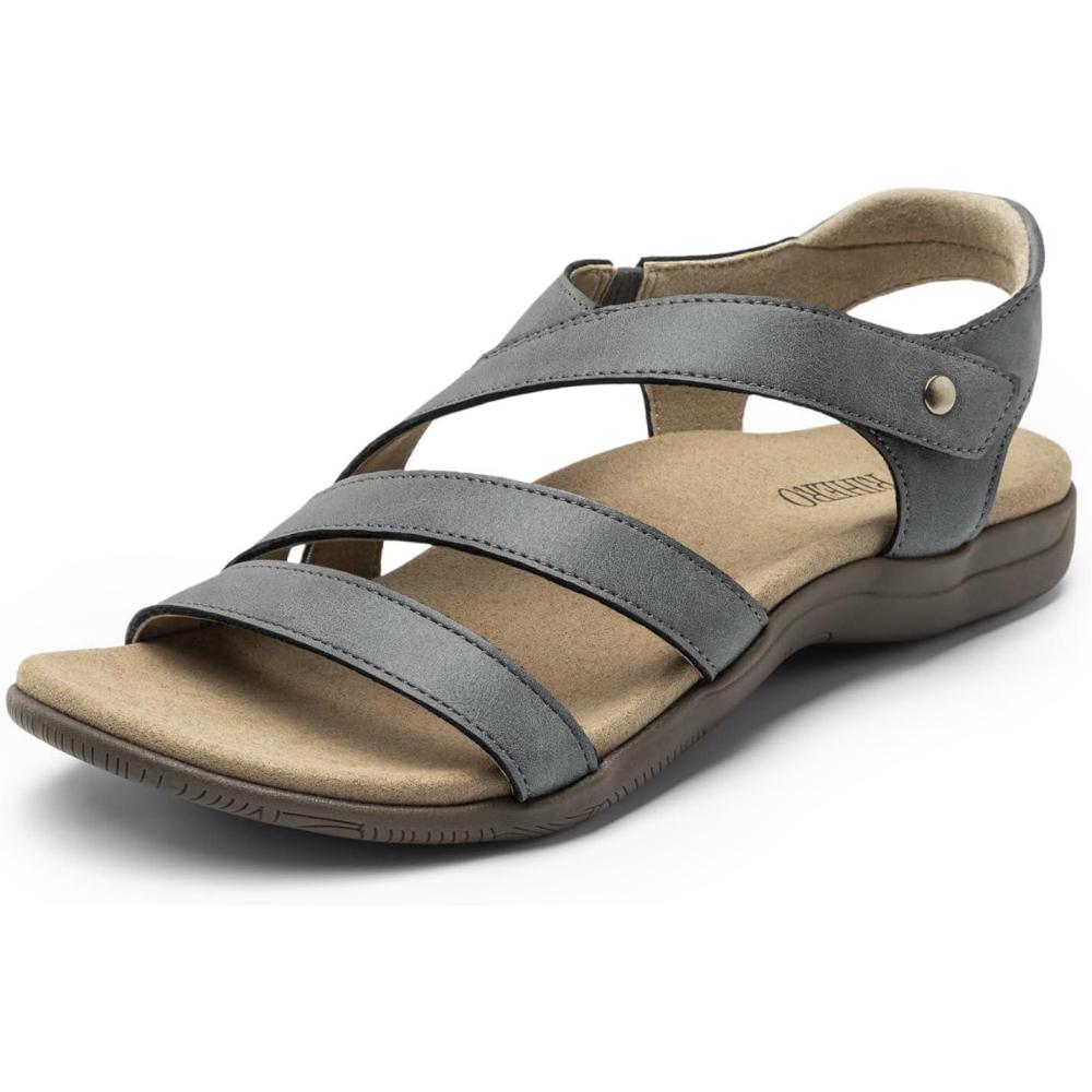 image:imageRihero Orthopedic Arch Support Sandals for Women Comfortable Walking Casual Adjustable Orthotic Flat SandalsGrey