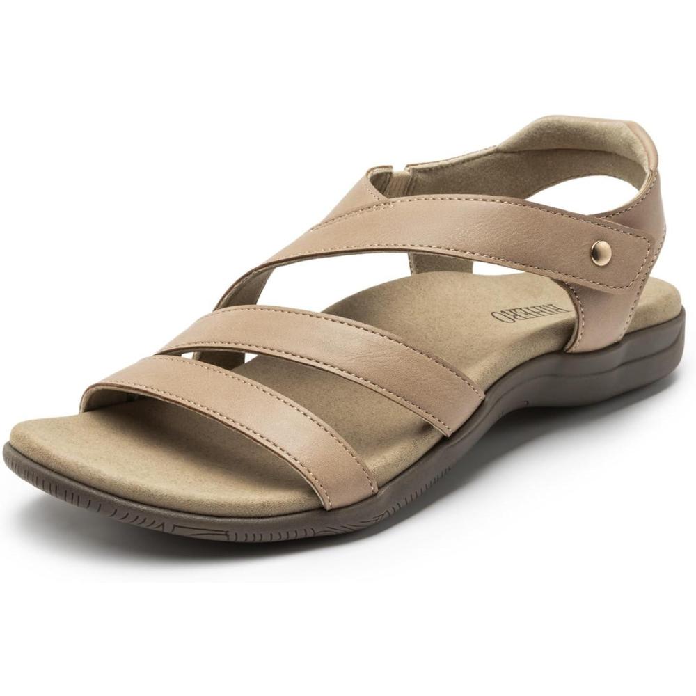 image:imageRihero Orthopedic Arch Support Sandals for Women Comfortable Walking Casual Adjustable Orthotic Flat SandalsNude