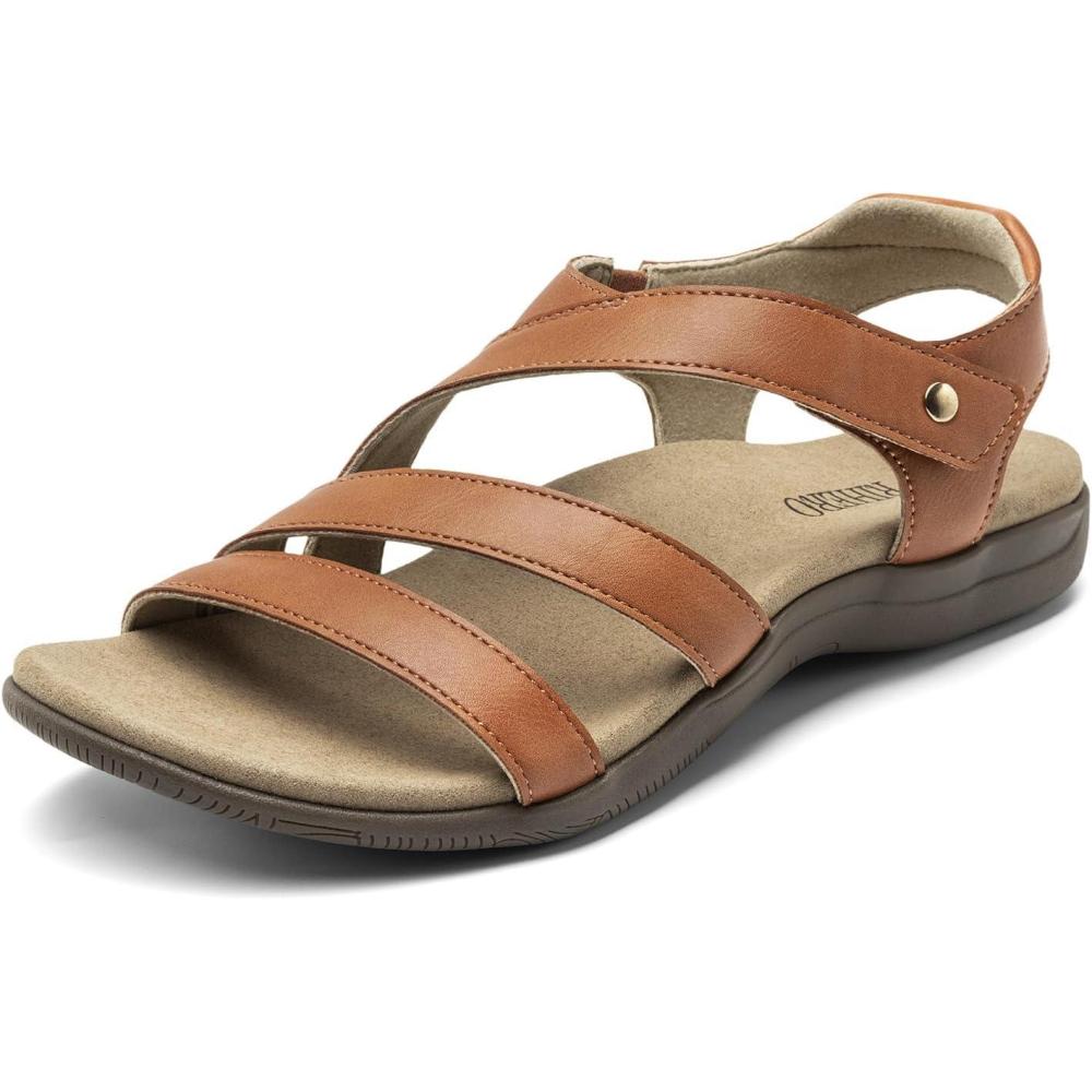 image:imageRihero Orthopedic Arch Support Sandals for Women Comfortable Walking Casual Adjustable Orthotic Flat SandalsTan