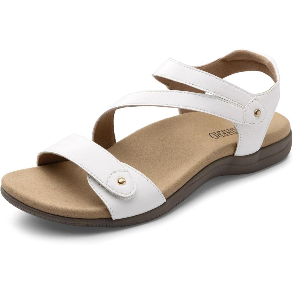 image:imageRihero Orthopedic Sandals for Women Arch Support Comfortable Flat Sandals with Adjustable Strap for Summer Beach WalkingWhite