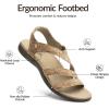 Rihero Orthopedic Arch Support Sandals for Women Comfortable Walking Casual Adjustable Orthotic Flat Sandals(Gold Cork)