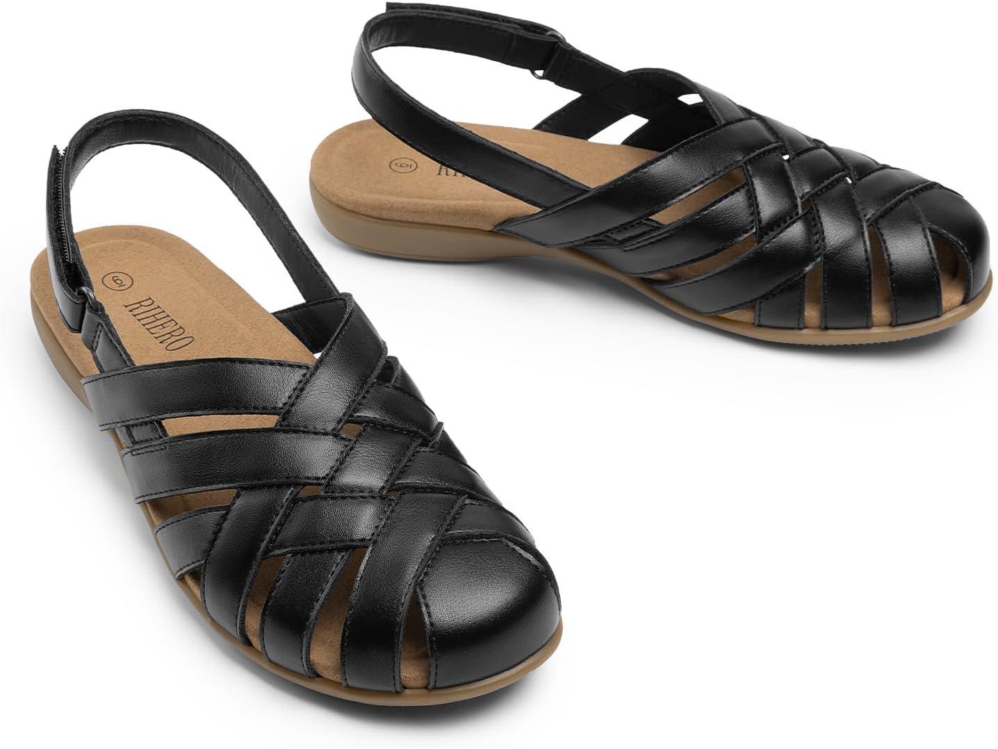 image:imageRihero Closed Toe Sandals Women Comfortable Arch Support Fisherman Walking Sandals with Adjustable StrapBlack