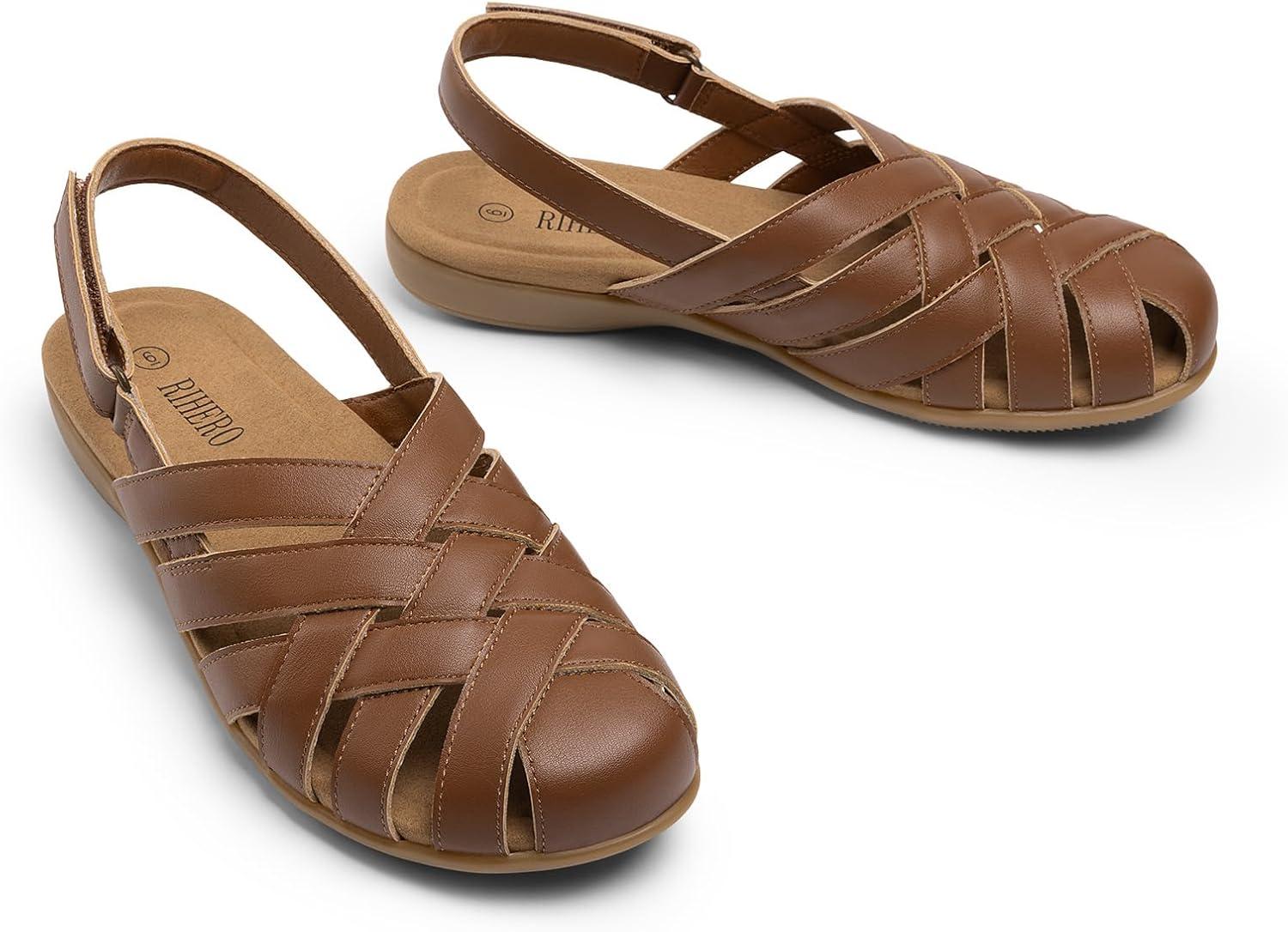 image:imageRihero Closed Toe Sandals Women Comfortable Arch Support Fisherman Walking Sandals with Adjustable StrapBrown
