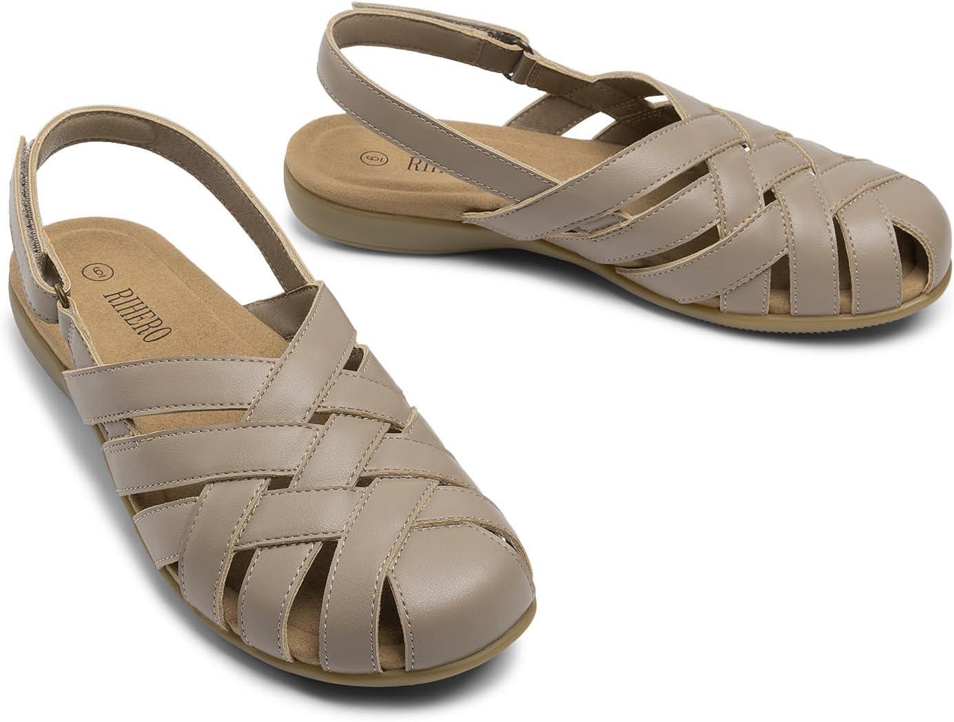 image:imageRihero Closed Toe Sandals Women Comfortable Arch Support Fisherman Walking Sandals with Adjustable StrapTaupe