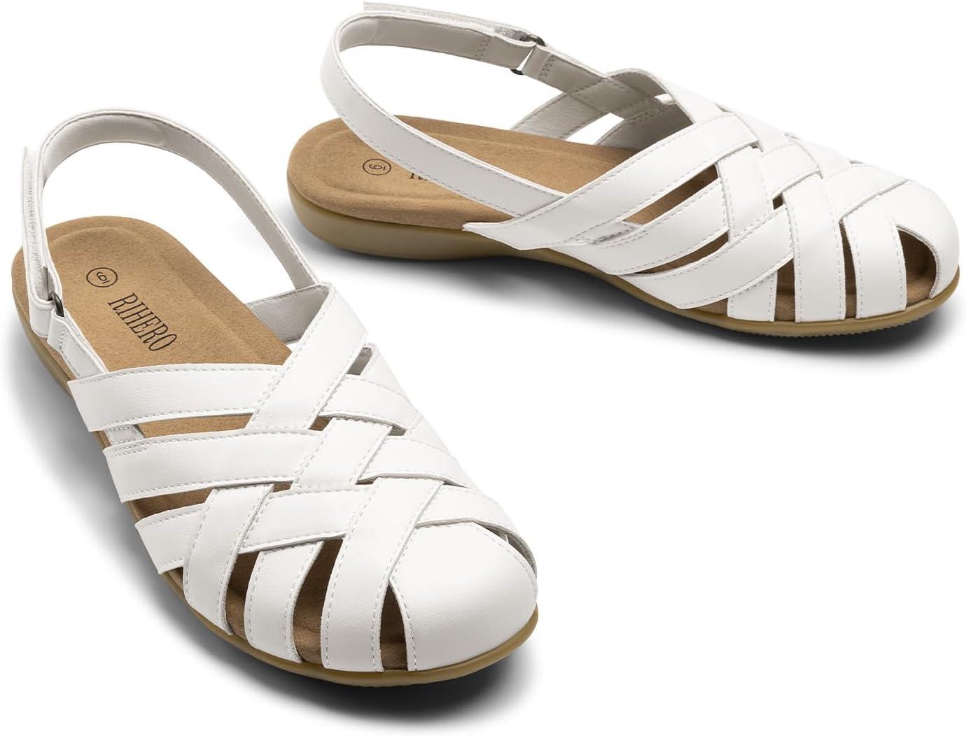 image:imageRihero Closed Toe Sandals Women Comfortable Arch Support Fisherman Walking Sandals with Adjustable StrapWhite