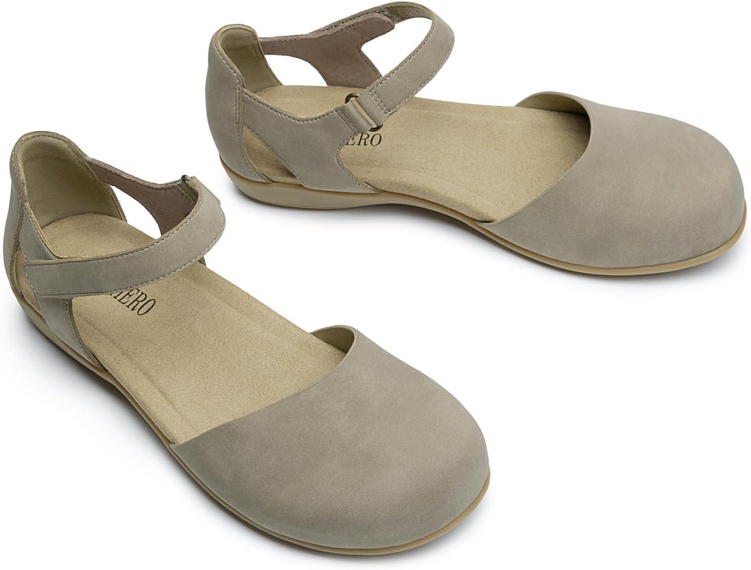 image:imageRihero Summer Casual Closed Toe Sandals Women Comfortable Footbed Arch Support Flat Sandals with Adjustable StrapTaupe