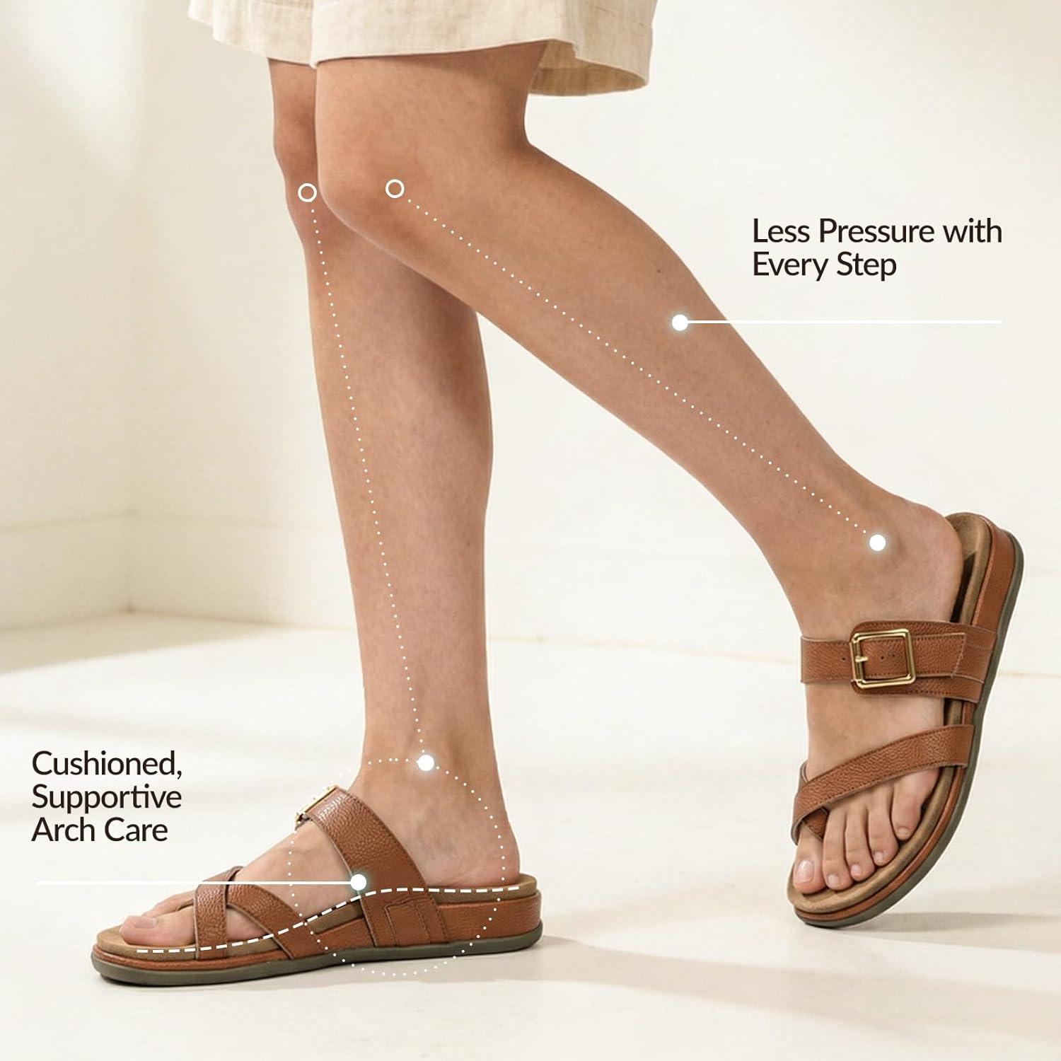 image:imageRihero Womens Orthopedic Arch Support Sandals Comfortable Orthotic Flip Flops Slip On Walking Casual Thong Flat SandalsBrown
