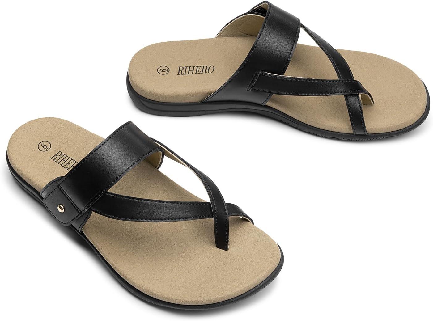 image:imageRihero Womens Orthopedic Sandals with Arch Support Orthotic Flip Flops Slip On Comfortable Walking Summer Thong Flat SandalsBlack