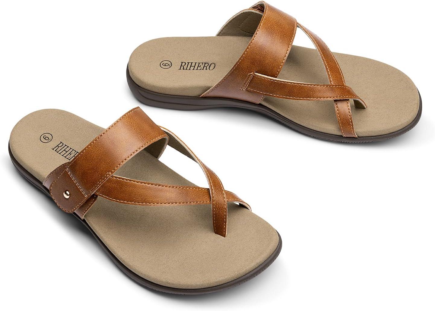 image:imageRihero Womens Orthopedic Sandals with Arch Support Orthotic Flip Flops Slip On Comfortable Walking Summer Thong Flat SandalsBrown