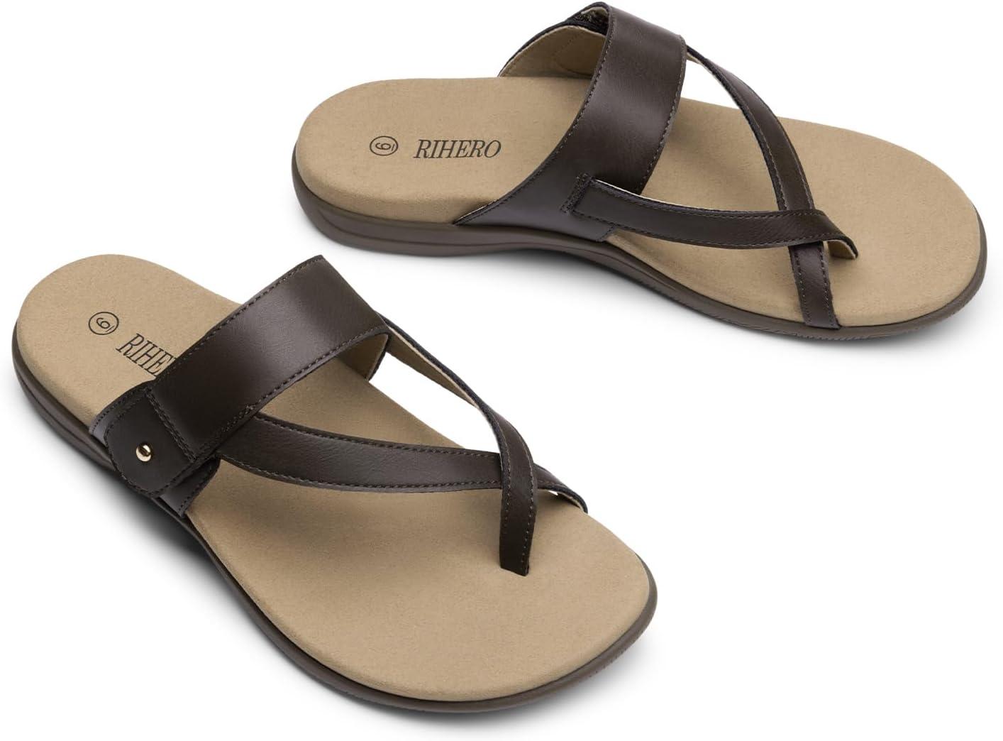 image:imageRihero Womens Orthopedic Sandals with Arch Support Orthotic Flip Flops Slip On Comfortable Walking Summer Thong Flat SandalsMocha