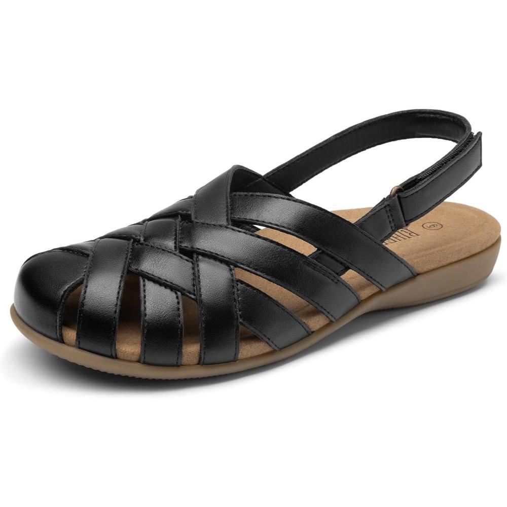 image:imageRihero Closed Toe Sandals Women Comfortable Arch Support Fisherman Walking Sandals with Adjustable StrapBlack