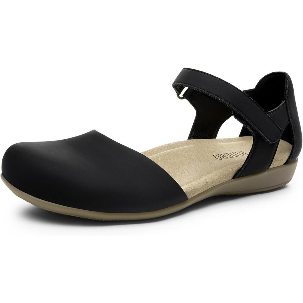 image:imageRihero Summer Casual Closed Toe Sandals Women Comfortable Footbed Arch Support Flat Sandals with Adjustable StrapBlack