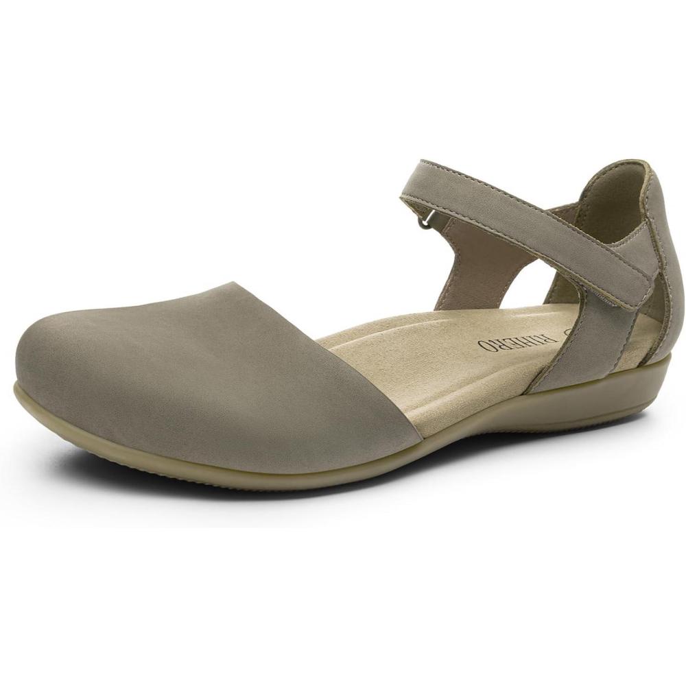 image:imageRihero Summer Casual Closed Toe Sandals Women Comfortable Footbed Arch Support Flat Sandals with Adjustable StrapTaupe