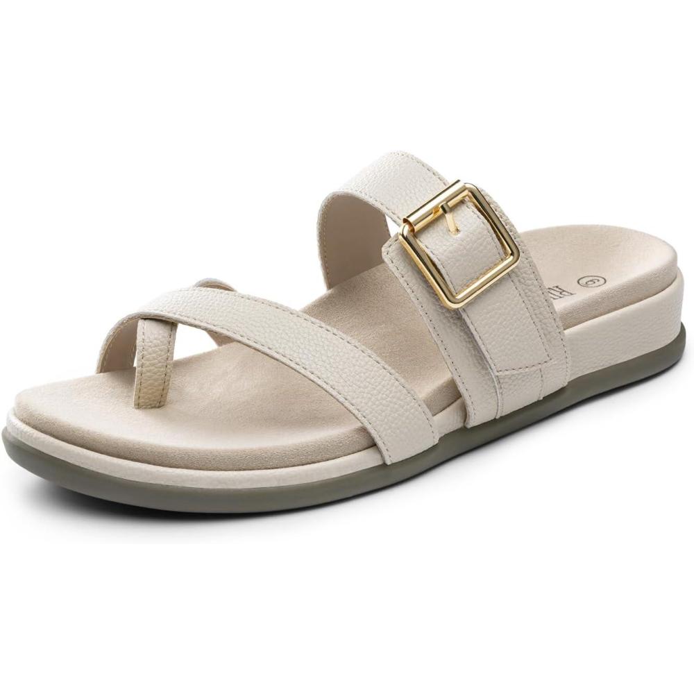 image:imageRihero Womens Orthopedic Arch Support Sandals Comfortable Orthotic Flip Flops Slip On Walking Casual Thong Flat SandalsBeige