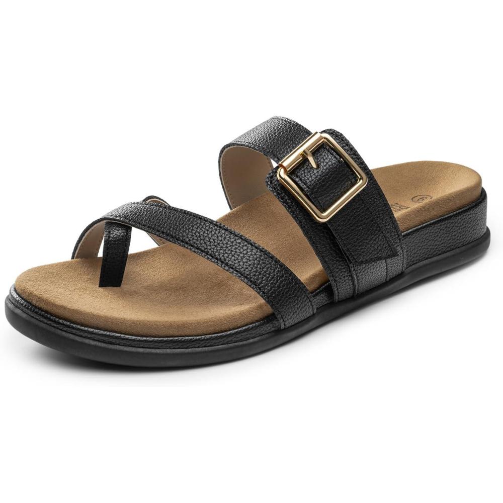image:imageRihero Womens Orthopedic Arch Support Sandals Comfortable Orthotic Flip Flops Slip On Walking Casual Thong Flat SandalsBlack