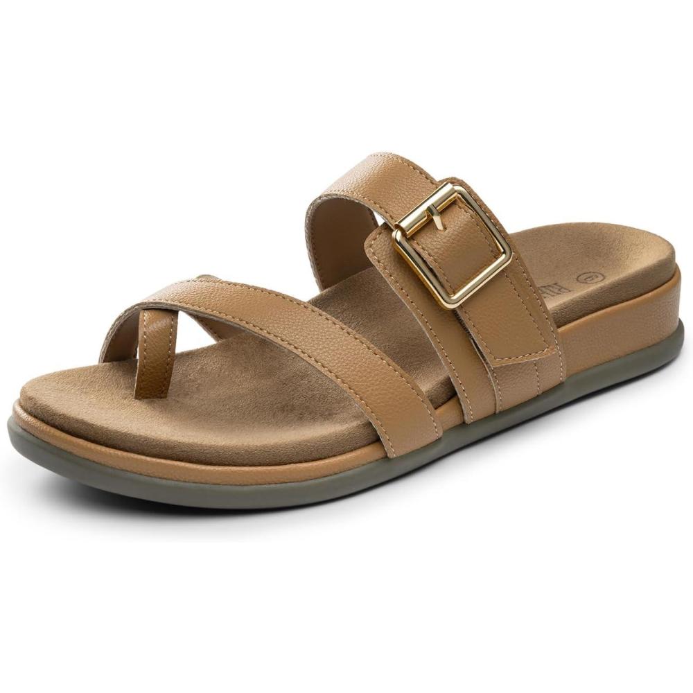 image:imageRihero Womens Orthopedic Arch Support Sandals Comfortable Orthotic Flip Flops Slip On Walking Casual Thong Flat SandalsTan