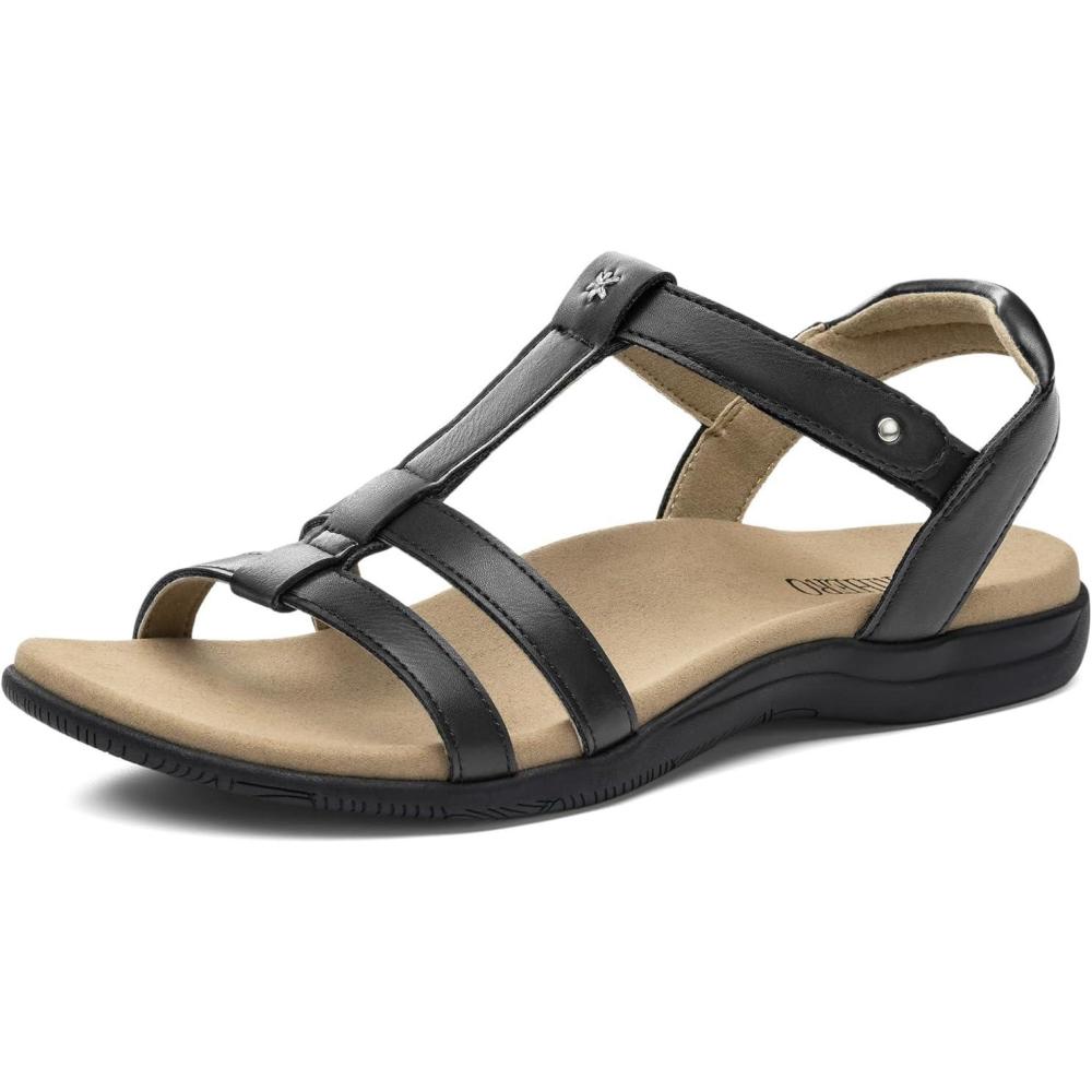 image:imageRihero Womens Orthopedic Arch Support Sandals Orthotic Comfortable Walking Casual Adjustable Summer Beach Flat SandalsBlack