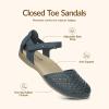 Rihero Summer Casual Closed Toe Sandals Women Comfortable Footbed Arch Support Flat Sandals with Adjustable Strap(Navy Hollow)