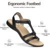 Rihero Women’s Orthopedic Arch Support Sandals Orthotic Comfortable Walking Casual Adjustable Summer Beach Flat Sandals(Black Emboss)