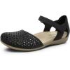 Rihero Summer Casual Closed Toe Sandals Women Comfortable Footbed Arch Support Flat Sandals with Adjustable Strap(Black Hollow)