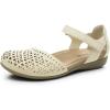 Rihero Summer Casual Closed Toe Sandals Women Comfortable Footbed Arch Support Flat Sandals with Adjustable Strap(Cream Hollow)