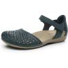 Rihero Summer Casual Closed Toe Sandals Women Comfortable Footbed Arch Support Flat Sandals with Adjustable Strap(Navy Hollow)