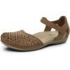 Rihero Summer Casual Closed Toe Sandals Women Comfortable Footbed Arch Support Flat Sandals with Adjustable Strap(Tan Hollow)