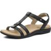 Rihero Women’s Orthopedic Arch Support Sandals Orthotic Comfortable Walking Casual Adjustable Summer Beach Flat Sandals(Black Emboss)