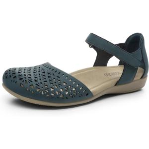 Rihero Summer Casual Closed Toe Sandals Women Comfortable Footbed Arch Support Flat Sandals with Adjustable Strap(Navy Hollow)