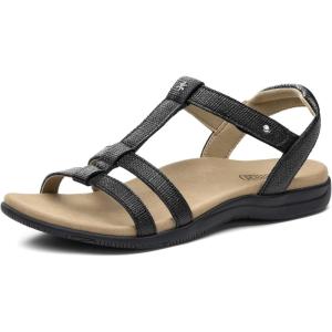 Rihero Women’s Orthopedic Arch Support Sandals Orthotic Comfortable Walking Casual Adjustable Summer Beach Flat Sandals(Black Emboss)