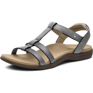 Rihero Women’s Orthopedic Arch Support Sandals Orthotic Comfortable Walking Casual Adjustable Summer Beach Flat Sandals(Grey Emboss)