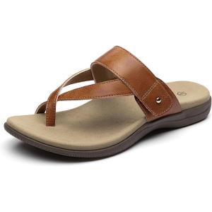 Rihero Women’s Orthopedic Sandals with Arch Support Orthotic Flip Flops Slip On Comfortable Walking Summer Thong Flat Sandals(Brown)