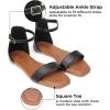 katliu Women’s Ankle Strap Flat Sandals One Band Dressy Sandals Square Open Toe Sandals for Summer with Back Zipper(Black)