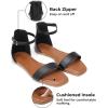katliu Women’s Ankle Strap Flat Sandals One Band Dressy Sandals Square Open Toe Sandals for Summer with Back Zipper(Black)