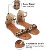 katliu Women’s Ankle Strap Flat Sandals One Band Dressy Sandals Square Open Toe Sandals for Summer with Back Zipper(Leopard)