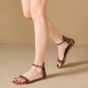 katliu Women’s Ankle Strap Flat Sandals One Band Dressy Sandals Square Open Toe Sandals for Summer with Back Zipper(Leopard)