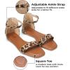 katliu Women’s Ankle Strap Flat Sandals One Band Dressy Sandals Square Open Toe Sandals for Summer with Back Zipper(Leopard)