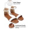 katliu Women’s Ankle Strap Flat Sandals One Band Dressy Sandals Square Open Toe Sandals for Summer with Back Zipper(White)
