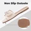 katliu Women’s Bow Flat Sandals Square Open Toe Dressy Slide Sandals Slip On Summer Sandals for Wedding Party(Beige)