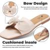 katliu Women’s Bow Flat Sandals Square Open Toe Dressy Slide Sandals Slip On Summer Sandals for Wedding Party(Beige)