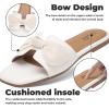 katliu Women’s Bow Flat Sandals Square Open Toe Dressy Slide Sandals Slip On Summer Sandals for Wedding Party(White)