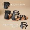 katliu Women’s Gladiator Sandals, Strappy Flat Sandals, Dressy Boho Thong Sandals(Black)