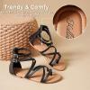 katliu Women’s Gladiator Sandals, Strappy Flat Sandals, Dressy Boho Thong Sandals(Black)