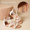 katliu Women’s Gladiator Sandals, Strappy Flat Sandals, Dressy Boho Thong Sandals(White)