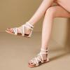 katliu Women’s Gladiator Sandals, Strappy Flat Sandals, Dressy Boho Thong Sandals(White)