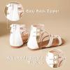 katliu Women’s Gladiator Sandals, Strappy Flat Sandals, Dressy Boho Thong Sandals(White)