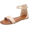 katliu Women’s Ankle Strap Flat Sandals One Band Dressy Sandals Square Open Toe Sandals for Summer with Back Zipper(Apricot)