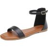 katliu Women’s Ankle Strap Flat Sandals One Band Dressy Sandals Square Open Toe Sandals for Summer with Back Zipper(Black)