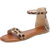 katliu Women’s Ankle Strap Flat Sandals One Band Dressy Sandals Square Open Toe Sandals for Summer with Back Zipper(Leopard)