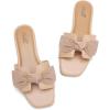 katliu Women’s Bow Flat Sandals Square Open Toe Dressy Slide Sandals Slip On Summer Sandals for Wedding Party(Apricot)